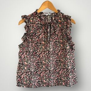 BB Dakota Floral Ruffle Blouse - Black and Pink